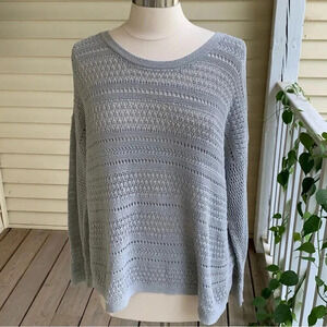 J Jill Sweater Open Knit Pointelle Gray Womens Size Large Petite LP Lightweight